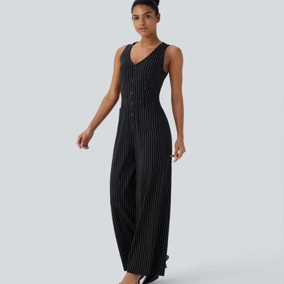 HALARA Black Pinstripe Jumpsuit - Picture 3 of 7